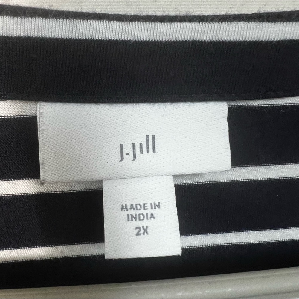 J. Jill Size 2X Navy White stripe Shirt Dress Casual Ruffle Bottom Button - Picture 3 of 9